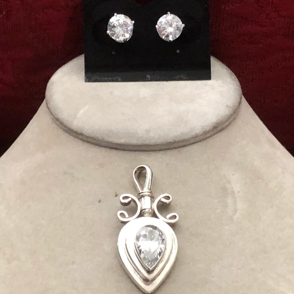Genuine 925 Sterling Silver & CZ Pendant & Earrings Set - Picture 4 of 6